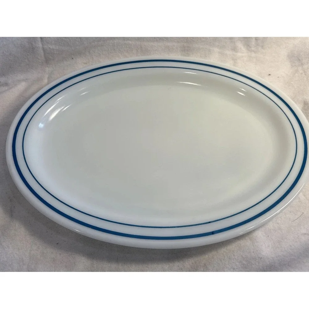 Pyrex Tableware by Corning Oval Serving Platter 799 Blue Turquoise Stripe 12